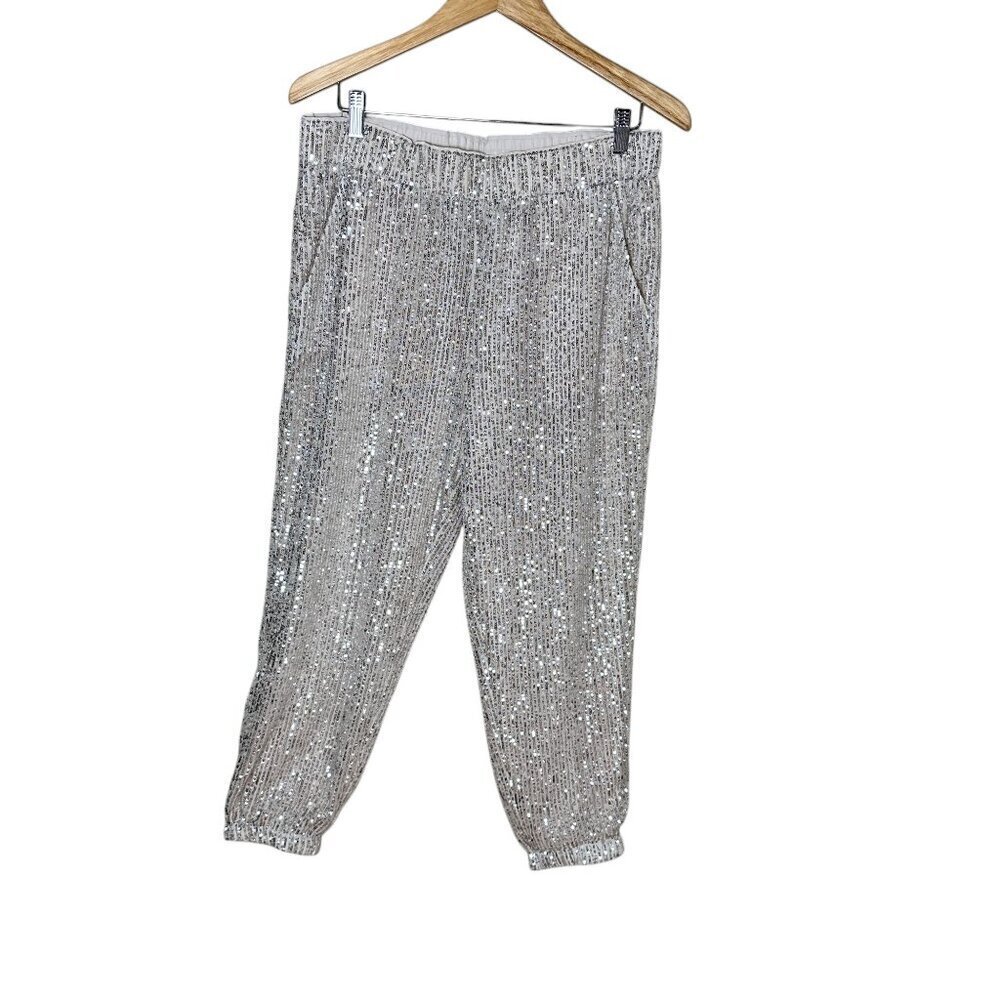 LOFT Gold Sequin Fully Lined Pants Trousers Party Pants Size Medium